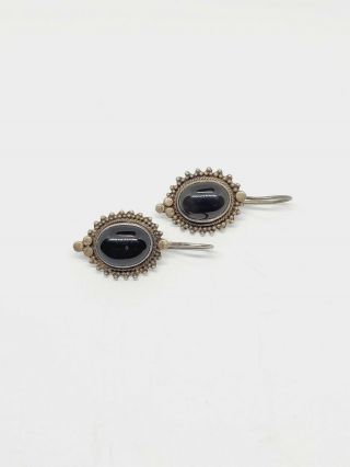 Vintage 925 Sterling Silver Black Onyx Dangle Earrings