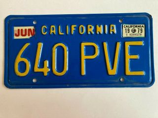 1979 California License Plate Classic Blue 6 Digit 1970s