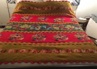Vintage Large Afghan - Bright Multi - Colored Flower Pattern Boho Look - 68 " L X 6