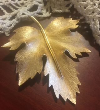 Vintage Brooch Signed Boucher 2080 Brushed Gold Tone Maple Leaf