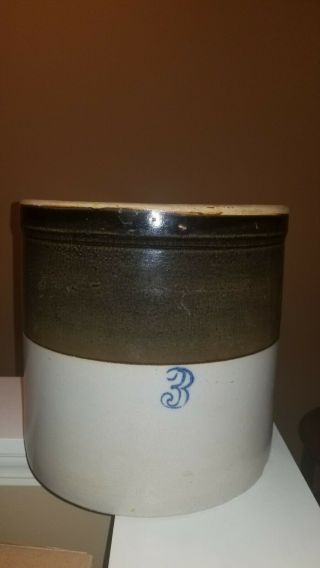Vintage Stoneware 3 Gallon Crock Two Tone Brown White