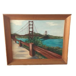 Vintage 1957 Hand Painted San Francisco Golden Gate Bridge Oil Painting Framed