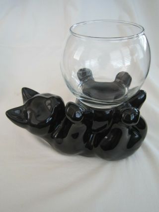 Vintage Haeger Black Cat With Fish Bowl