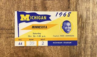 1968 Michigan Wolverines Football Vs Minnesota Ticket Stub - Little Brown Jug