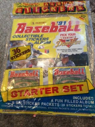 1991 Panini Baseball Collectible Stickers Album.  W/ 6 Packs Of Sticker