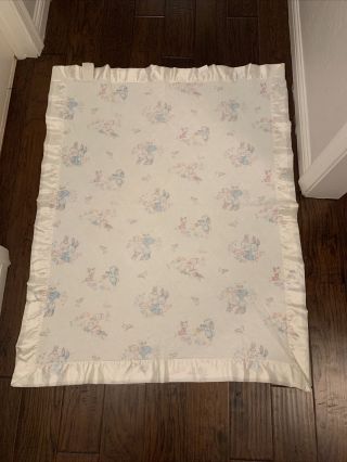 Vintage 50s Quilted Baby Blanket Bunny Theme Nursery Nylon Baby Morgan Style