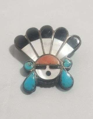 Vintage Sterling Native American Sun Face Multi Stone Brooch/pendant Not Scrap