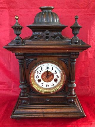 Good Antique Late Victorian Walnut Wurttemberg Mantel Clock.