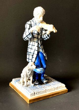 Rare Antique Italian Luigi Fabris Porcelain Figurine " Violinist W/ Dog” Marked