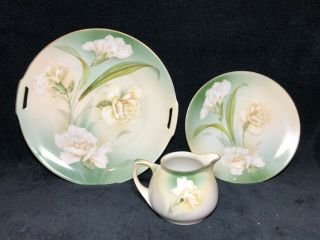Vintage R S Germany Flower Design Creamer,  Desert Plate And Serving Platter