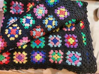 Vintage Crocheted Afghan Blanket Throw Granny Square 56x75