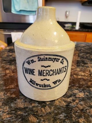 Antique Wm.  Steinmeyer Co.  Wine Merchants Stoneware Jug Milwaukee Wi Red Wing?