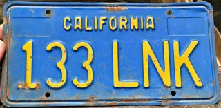 Vintage 1970s 1980s California License Plate - " 133 Lnk " - - Ca
