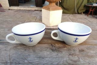2 Vintage Us Navy Shenango Coffee Cups Mess Officer Ward Room Cobalt Blue Anchor