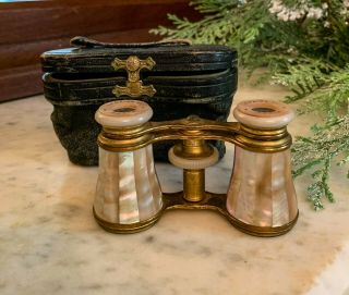 Antique Victorian Lemaire Paris Mother Of Pearl Opera Glasses Binoculars W/ Case