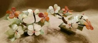 Vtg Chinese Oriental Bonsai Blossom Agate Jade Stone Feng Shui Tree Art Statues