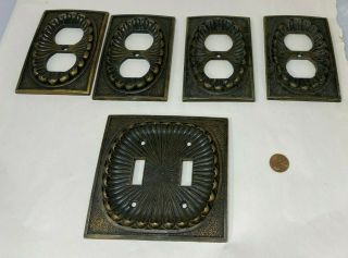 Five Vintage 1974 American Tack & Hdwe Co.  Brass Outlet & Switch Covers 53d