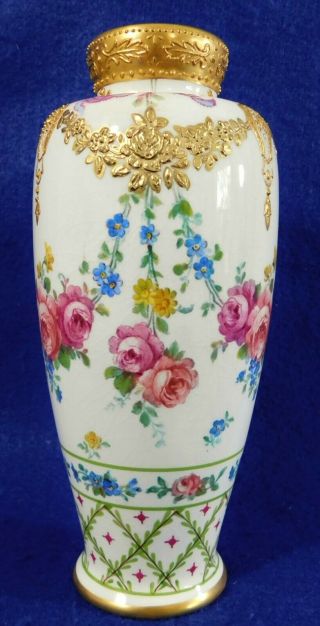 Antique/vtg 8 " Royal Bonn Germany Gold Gilt Floral Porcelain Flower Vase