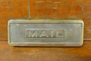 Vintage Antique Heavy Cast Brass Mail Drop Slot - Recessed Letters - 8 3/4” Wide