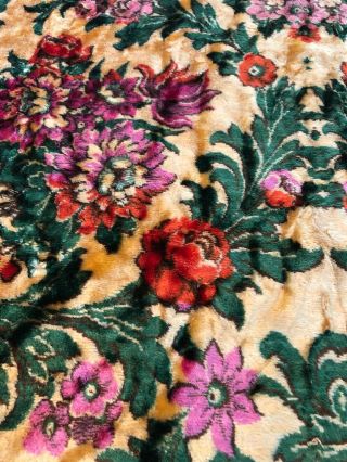 Vintage 1960s Bedcover Quilt Velvet Chenille Italian floral Tapestry boho Twin 3