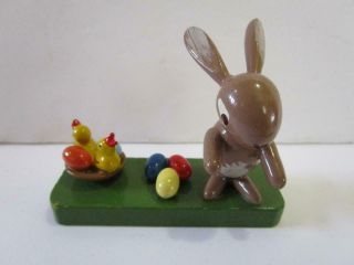 Vintage Erzgebirge East Germany Wooden Easter Bunny Rabbit Chicks Eggs Figurine