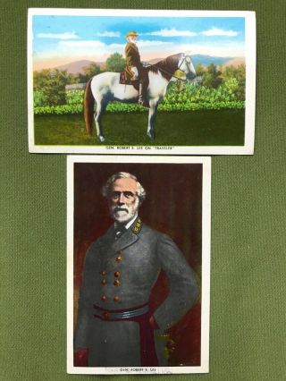2 Vintage General Robert E.  Lee Postcards Horse Traveler Confederate Civil War