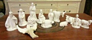 Large Vintage Holland Mold 18 Ceramic Nativity Set Antiqued Stained 14 Piece