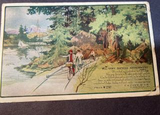 Vintage 1909 Advertising Postcard ‘ The Coey Bicycle Attachment ‘ Bike Rail