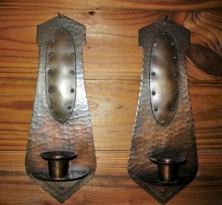 Arts And Crafts Hammered Copper Candle Sconces