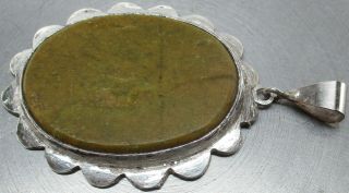 Vintage 925 Sterling Silver Giant Oval Serpentine Artisan Pendant 13.  6 Grams