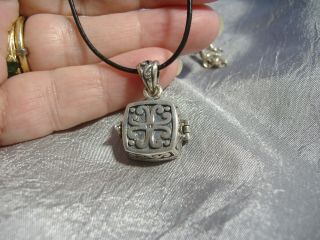 Vintage Sterling Silver Pill Box Pendant On Cord With Ss Ends