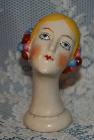 Rare Antique German Pincushion Half Doll Art Deco Head Only - 3 1/4 " - Exceptional