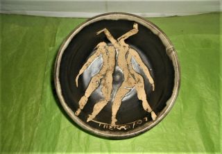 Two Nudes Vintage Art Pottery Bowl - Signed By Artist - Made In France
