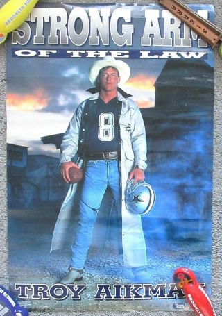 Vtg 35 X 23 Troy Aikman Dallas Cowboys Poster 1991 Strong Arm