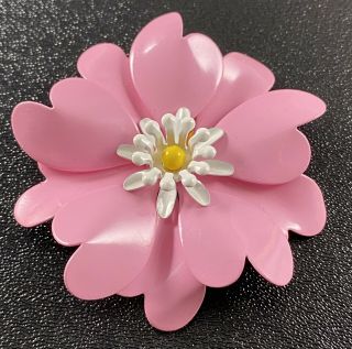Vintage Retro Brooch Pin 2.  5” Pink Metal Layered Flower Lot3