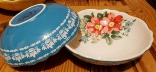 Pioneer Woman Vintage Floral Teal Pasta Bowl Set Of 2 Turquoise Blue
