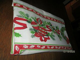 Vintage Thick Christmas Tablecloth 60 X 72 Ornaments,  Wreaths,  Candy Canes,