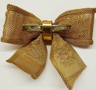 Vintage Large Floral Embossed Golden Mesh Bow Brooch with GoldTone metal tie 2