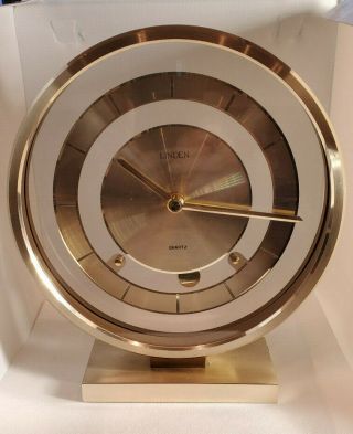 Vintage Linden Quartz Table Clock Brass & Glass Modern
