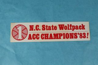 Vtg 1983 N.  C.  State Wolfpack Ncaa Basketball Acc Champions Bumper Sticker