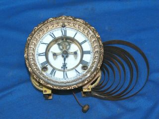 Antique 1882 Ansonia Open Escapement Clock,  Porcelain Face,  Bezel,  Crystal