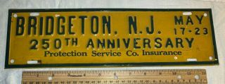Antique Bridgeton Nj Tin Litho Embossed License Plate Topper Insurance Sign Car