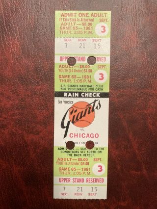 Vintage San Francisco Giants Ticket 1981 Candlestick Park