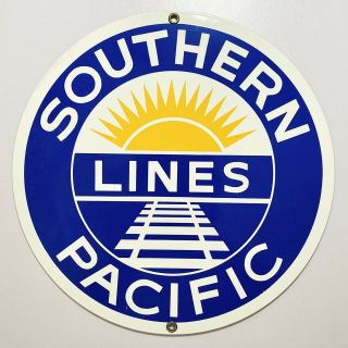 Vintage Southern Pacific Lines 10” Metal Porcelain Sign
