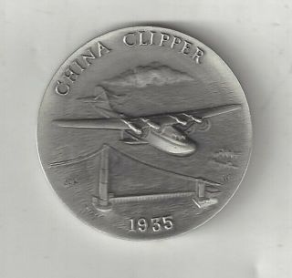 1935 China Clipper Pan Am American Airlines Airplane Manila Pewter Medal Coin