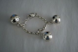 Vintage Sterling Silver Bracelet With Jingles Large Ball Moon Star Cut Out