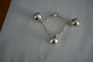 Vintage Sterling Silver Bracelet with Jingles Large Ball Moon Star Cut Out 3