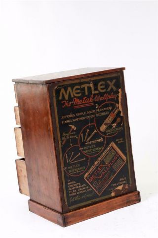 Vintage C1930 " Meltex  Wallplugs " Four Drawer Shop Counter Display Cabinet