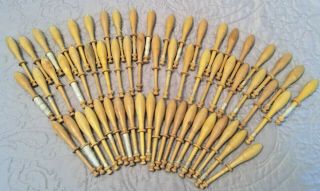 60 Old French Wood Lace Bobbins Antique Vintage / Lacemaking Bobbins Size 3 " 54