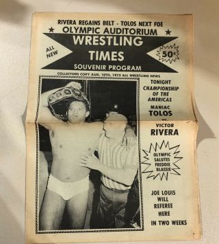 Vintage Nwa Wrestling Program Aug 1973 Olympic Auditorium Tolos Blassie Champion